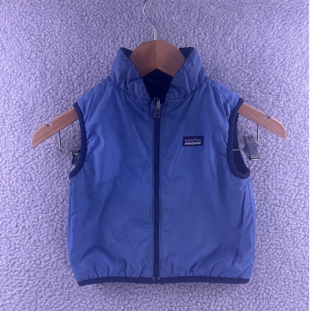 Patagonia Kids Reversible Puffer Vest Blue Navy Full Zip Sleeveless Jacket